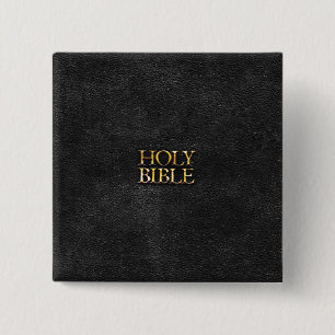 Holy Bible Christian Religion Faux Black Leather Pinback Button