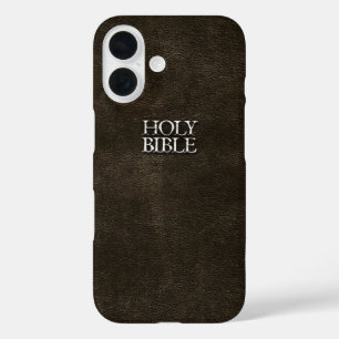 Holy Bible Christian Religion Faux Brown Leather iPhone 16 Case