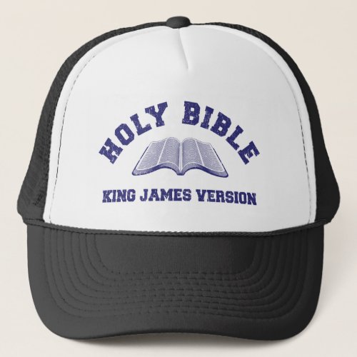 Holy Bible King James Version in blue distressed Trucker Hat