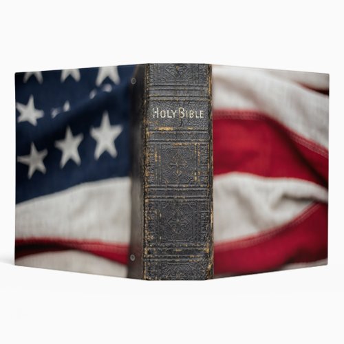 Holy Bible on American Flag 3 Ring Binder