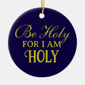 Holy Bible Verse Blue and Gold Simple Christian Ceramic Ornament