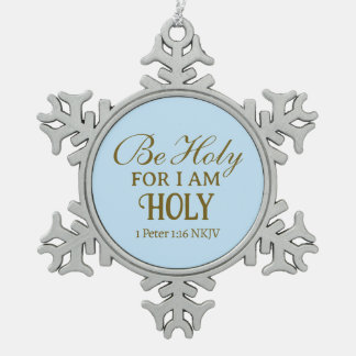 Holy Bible Verse Blue and Gold Simple Christian Snowflake Pewter Christmas Ornament