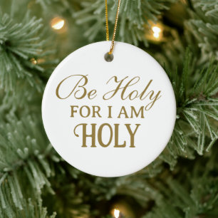 Holy Bible Verse White and Gold Simple Christian Ceramic Ornament