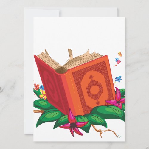 Holy Book on Leaves Surrounded with Flowers Personalized Announcement