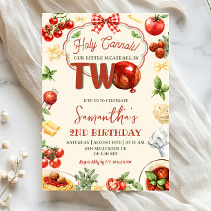 Holy Cannoli Italian Pasta Theme Second Birthday Invitation