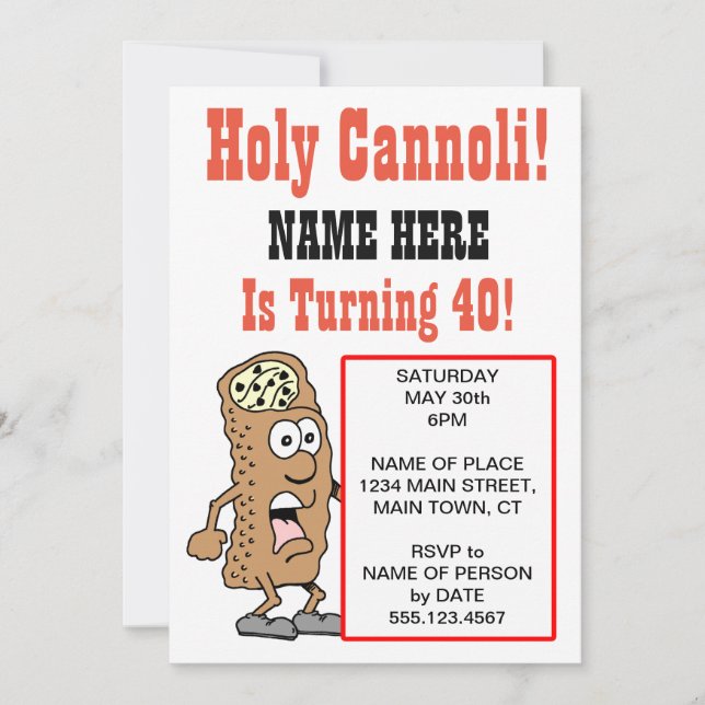 Holy Cannoli Turning 40 Party Invitation (Front)