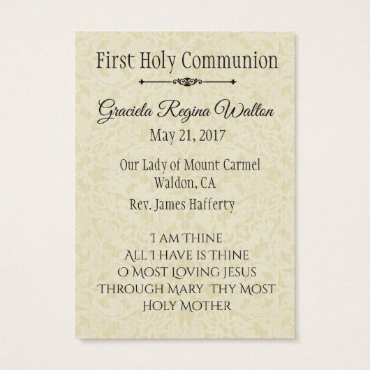 Holy Card Jesus First Holy Communion Flowers (Back)