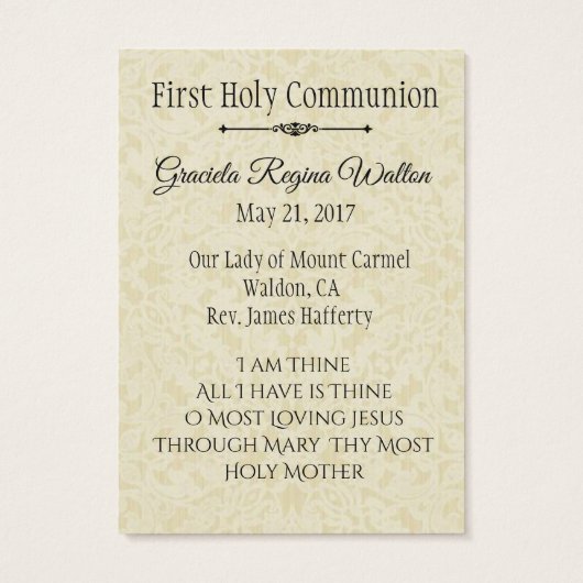 Holy Card Jesus Girl First Holy Communion (Back)