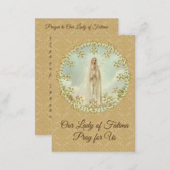 Holy Card | Our Lady Of Fatima | Gold Damask by ShowerOfRoses at Zazzle