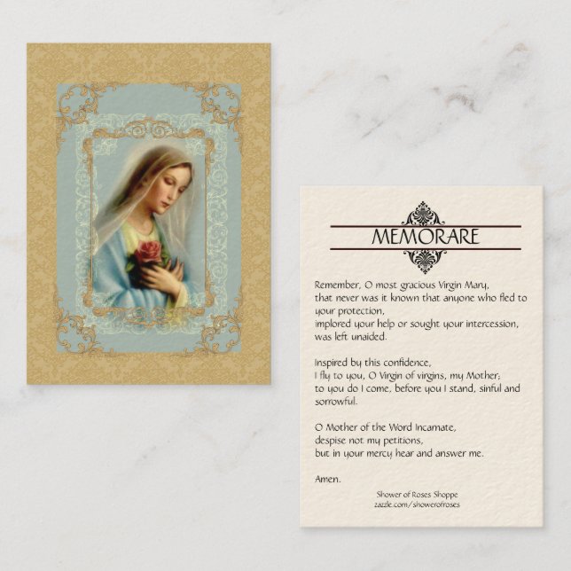 Holy Card | Our Lady with Red Rose | gold damask (Front/Back)