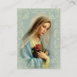 Holy Card | Our Lady with Red Rose | white+lace