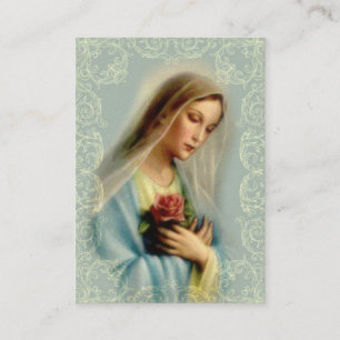 Holy Card Our Lady with Red Rose white+lace