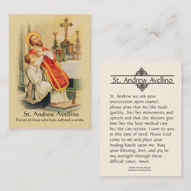 Holy Card | St. Andrew Avellino Patron for Strokes (Front/Back)