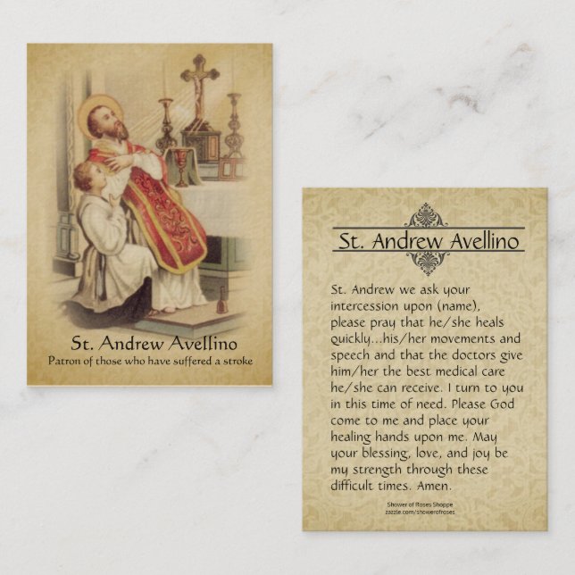 Holy Card | St. Andrew Avellino Patron for Strokes (Front/Back)