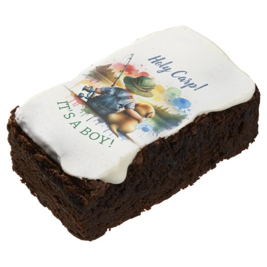 Holy Carp! it's a Boy! Baby Shower Brownie (Angled)