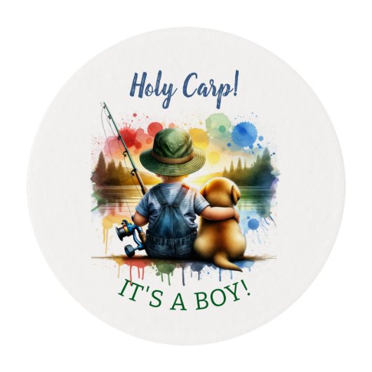 Holy Carp! it's a Boy! Baby Shower Edible Frosting Rounds (Front)