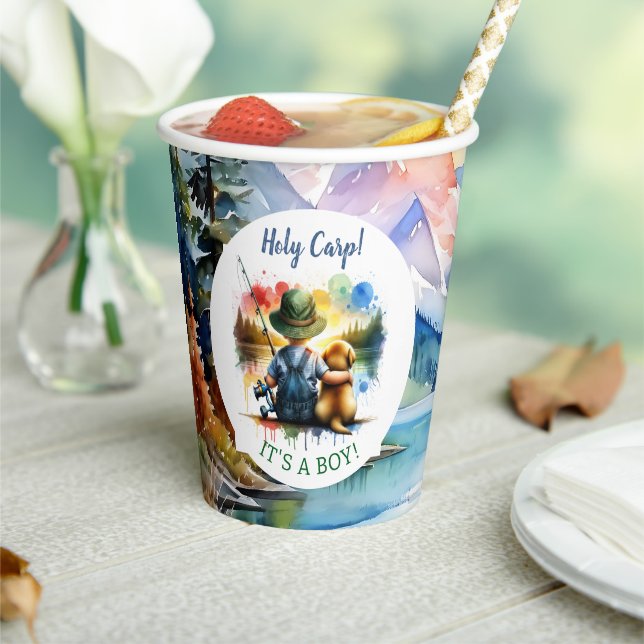 Holy Carp! it's a Boy! Baby Shower Paper Cups (Insitu)