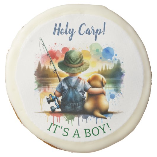 Holy Carp! it's a Boy! Baby Shower Sugar Cookie (Front)