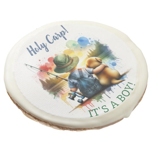 Holy Carp! it's a Boy! Baby Shower Sugar Cookie (Angled)