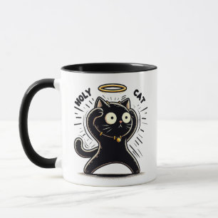  Holy Cat - Alert Black Cat with Halo Funny  Mug