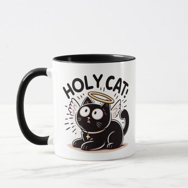  Holy Cat - Black Cat with Wings Funny Mug (Left)