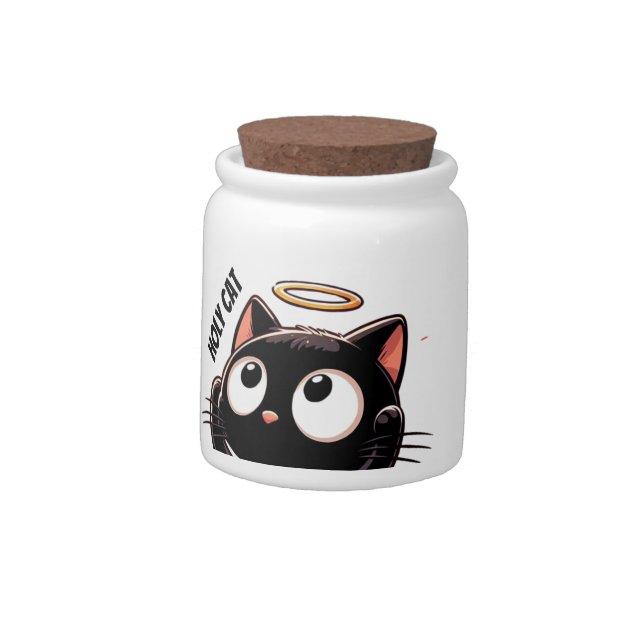  Holy Cat - Cute Black Cat with Halo  Candy Jar (Left)