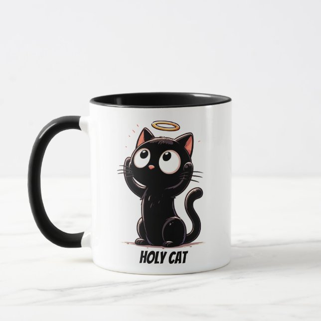 Holy Cat - Cute Black Cat with Halo Funny Mug (Left)