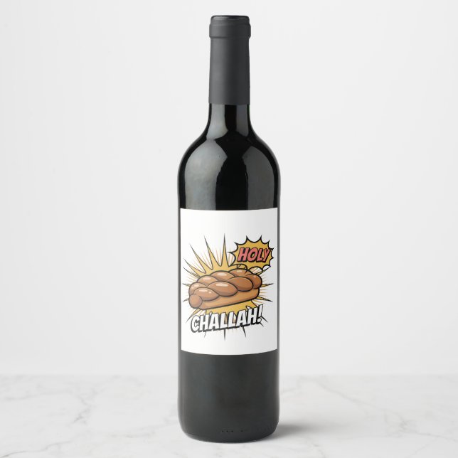 Holy Challah Funny Jewish Hanukkah Jew  Wine Label (Front)