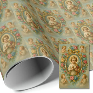 Holy Child Jesus with Angels Vintage Catholic Wrapping Paper