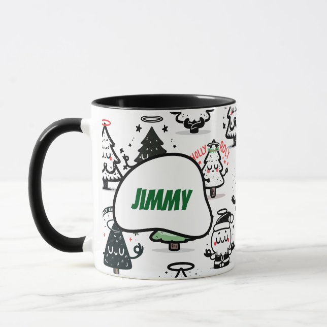 Holy Chrismaroly Pattern – Christmas Custom Name Mug (Left)