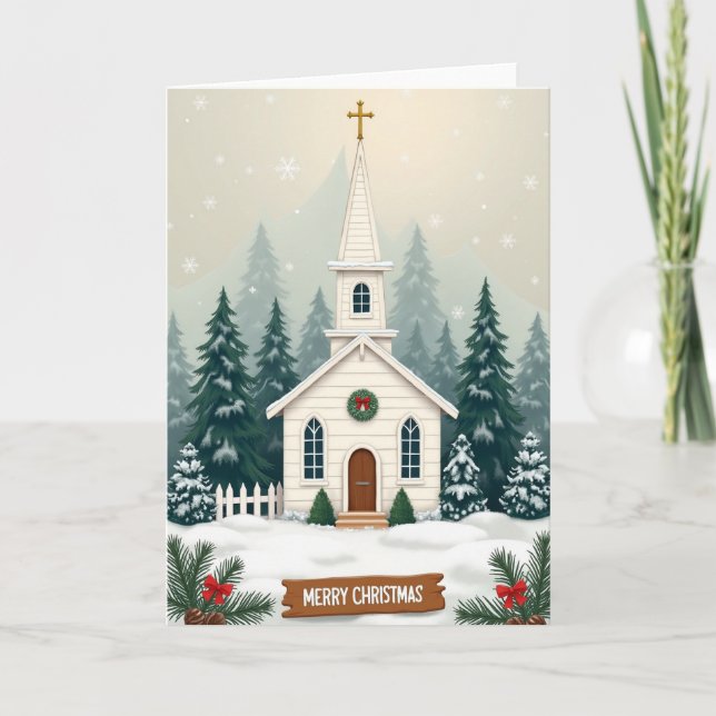 Holy Christmas Church Snow Card (Front)