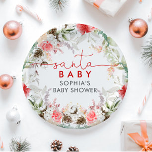 Holy Christmas Flowers Baby Shower  Paper Plates