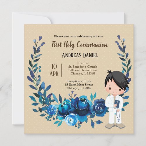 Holy Communion blue wreath Invitation