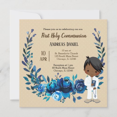 Holy Communion blue wreath Invitation