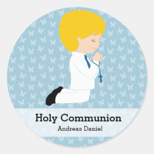Holy Communion boy * Choose your background color Classic Round Sticker