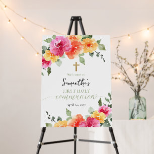 Holy Communion bright pink orange peony welcome   Foam Board