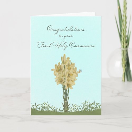 Holy Communion Card with Lilies and Butterfly