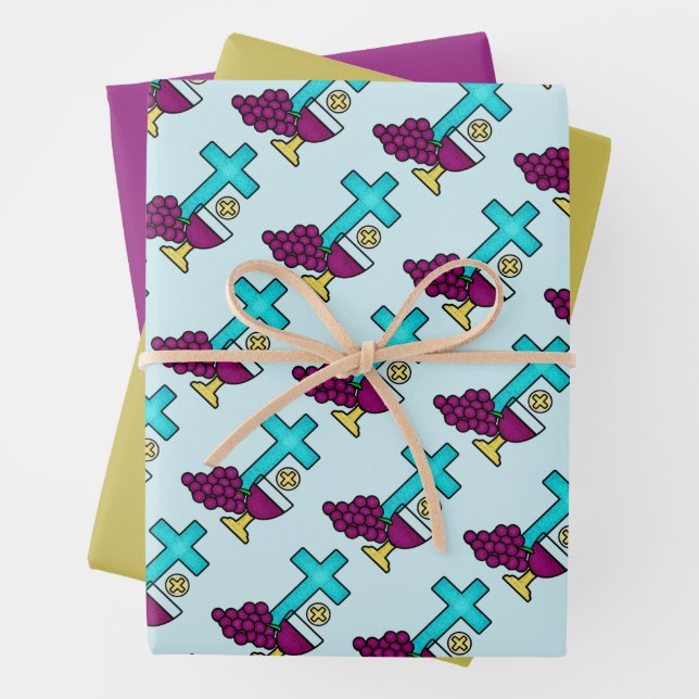 Holy Communion Cross Chalice Bread Pattern Wrapping Paper Sheets (In situ)