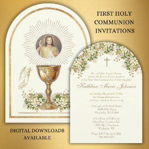 Holy Communion Divine Mercy Floral Invitation