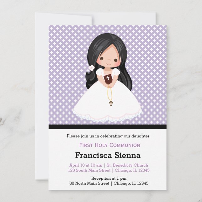 Holy Communion girl * choose background color Invitation (Front)