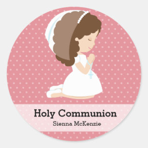 Holy Communion Girl * Choose your background color Classic Round Sticker