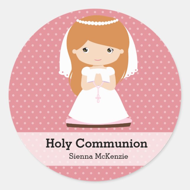 Holy Communion Girl * Choose your background color Classic Round Sticker (Front)