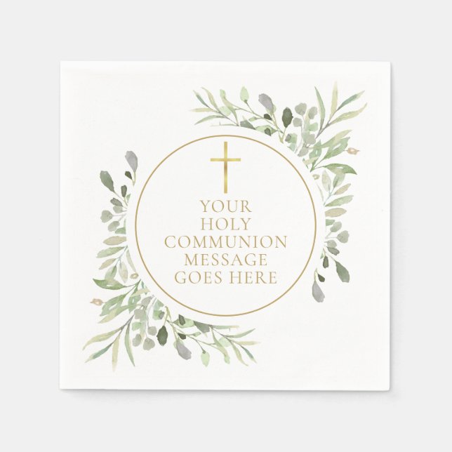 Holy Communion Greenery Watercolor Floral Napkins (Front)