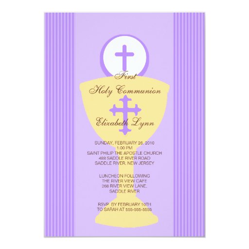 Holy Communion Invitation Chalice Girl Purple | Zazzle