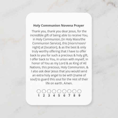 Holy Communion Novena Prayer Card