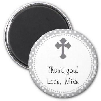 Holy Communion Polka Thank You Round Magnet by pinkthecatdesign at Zazzle