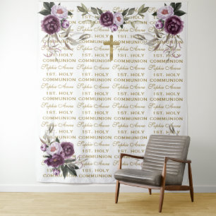Holy Communion Purple Gold Step & Repeat Backdrop