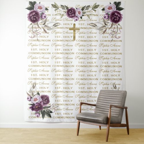 Holy Communion Purple Gold Step  Repeat Backdrop