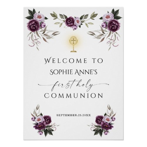 Holy Communion Purple Pink Peony Flowers Welcome  Poster