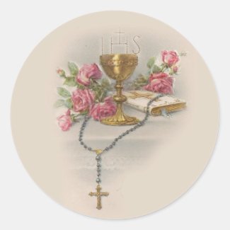 Holy Communion Rosary Eucharist Chalice Bible Classic Round Sticker